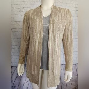 Chico's Size 2 large - Long Sleeve Sparkly Cardigan - sparkly - beige tan gold